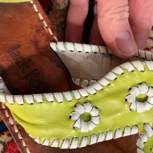 Jack Rogers Hamptons Flats Thong Sandals Green Leather Size 11M - Picture 3 of 4